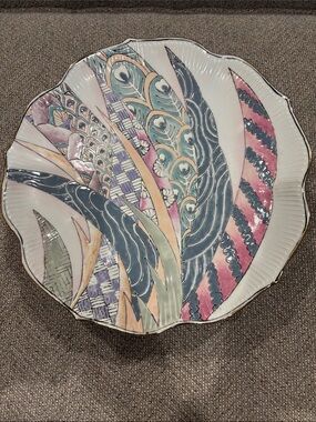 Hand-Painted Ceramic Decorative Plate in Pastel Pink, Blue & Teal